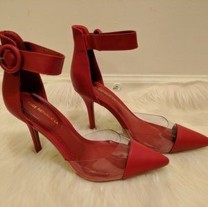 Red D'Orsay Ankle Strap Heels
